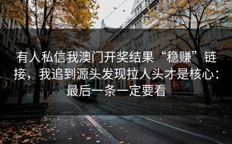 有人私信我澳门开奖结果“稳赚”链接，我追到源头发现拉人头才是核心：最后一条一定要看
